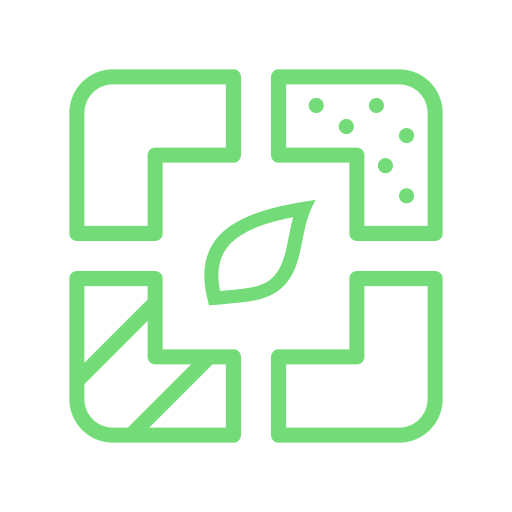 Logotipo verde de escaneo con hoja y puntos sobre fondo negro
