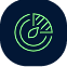 Logo graphic of a teal target with green striped segment on dark background