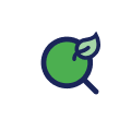 Green apple with a leaf and blue outline on a black background