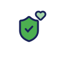 Green shield with checkmark and small heart icon above