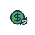 Green dollar sign with leaf icon on dark background, graphic