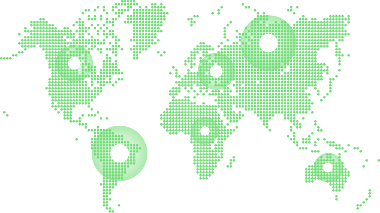 Green map of the world on white background representing Cropwise Operations Map of Usage 